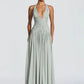Halter Deep V Neck Sexy Maxi Dress Women Elegant Off-shoulder Sleeveless High Split Pleated Club Party Long Dress