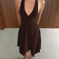 Women Halter V‑Neck Mini Dress Sleeveless Twist Front Irregular Hem A‑Line Short Dress Y2K Club Party Evening Dresses