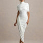 Half Sleeve Backless Ruched Sexy Maxi Dress Women Summer New Turtleneck Slim High Waist Evening Club Party Long Dress