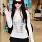 Art Print t-Shirt Women Full Sleeve Skinny Half Turtleneck Elasticity Daily Simple Street Music Festival Clubwear