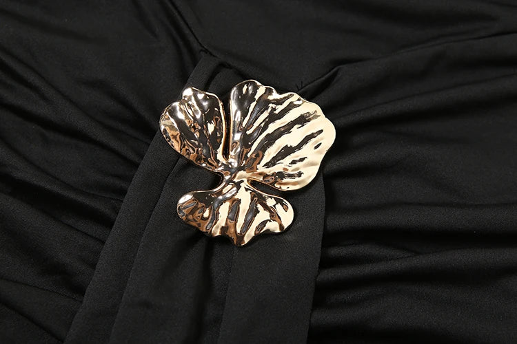 Metal Ribbon Dress Women Y2K Elegant Summer Halter Bandage Folds Peach Buttocks Backless Skinny Sexy Midnight Bodycon