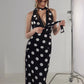 Elegant Polka Dot Print 2 Piece Set Women Sexy Halter Backless Swing Collar Bandages Tank Top+Skirt Chic Party Suits