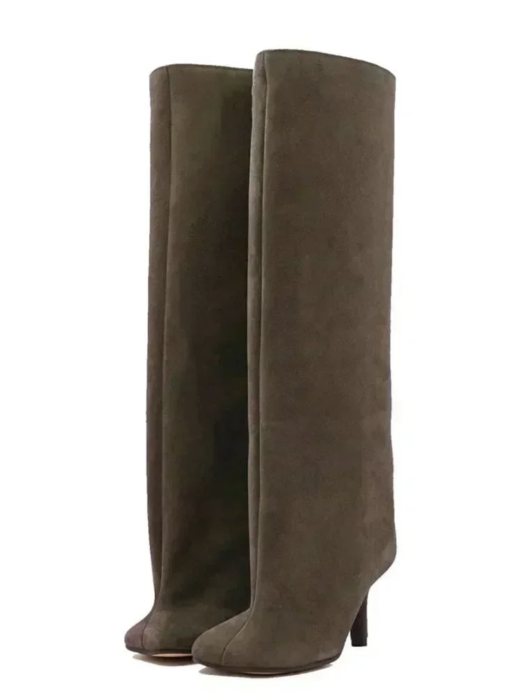 Autumn and Winter New 6cm Slim High Heels Knee High Women's Boots Round Toe Fashionable Women's Long Boots Knight Boots