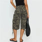 Women's 3/4 Length Low Rise Denim Cargo Shorts Baggy Wide Leg Cropped Trousers with Pockets for Y2K Retro Streetwear
