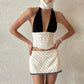 Two Piece Sets for Woman Lace Patchwork Deep V Polka Dot Corset Top and Mini Skirt Sexy Going Out Outfits