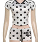 Dot Digit Print 2 Piece Set Women Casual Sporty Hipster Crop Tops+Shorts Matching Streetwear Skinny Stretch Tracksuit