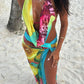 Colorful Leopard Women 2 Piece Set Y2K Beach Vacation Halter Tank Tops+Wrapped Maxi Skirts Matching Vacation Clubwear