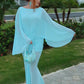 Ruched Elegant Long Dress Woman Autumn Trend Sexy See Through o-Neck Backless Batwing Sleeve Beach Style Vestidos