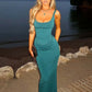 Backless Ruched Skinny Sexy Maxi Dress Women Gown Elegant Square Collar Sleeveless Lace-up Bodycon Club Party Dresses