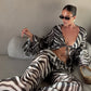 Stripe Patchwork 2 Piece Set Woman Lace-Up Open Collar Full Sleeve Oversize Style Tops+Drawstring Long Pants Outfits