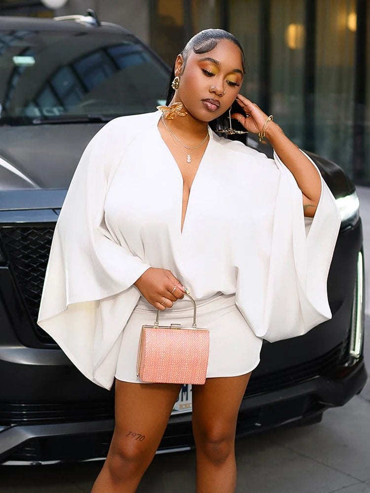 Peach Hip Silky Satin Elegant Mini Dress Woman Deep V-Neck Batwing Sleeve Skinny Hot Girls Midnight Club Party Bodycon