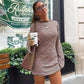 Brown and Pink Striped Crew Neck Long Sleeve Mini Dress Woman Clothes Fall Casual Loose Dresses