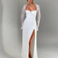 Lace Long Sleeve Sexy Maxi Dress Women Autumn New Square Collar Backless Lace-up High Split Sexy Club Party Long Dress