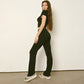 Y2k Cute Black Two Piece Set Women Outfit 2023 Summer Lace Up Low Rise Flare Pants and Crop Top Matching Sets