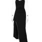 Halter Neck Sexy Maxi Dress Women Elegant Deep V Neck Sleeveless Backless Thigh High Split Club Party Long Dresses