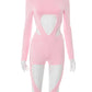 Sexy 2 Piece Set Hollow Chic Hipster Full Sleeve Bodysuit+Irregular Shorts Matching Midnight Clubwear Fashion Outfits
