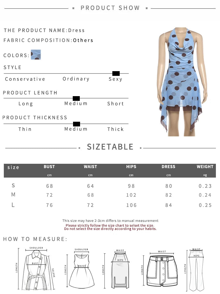 Backless Swing Collar Dress Women Sexy Polka Dot Print Halter Sleeveless Irregular Hem Trend Vacation Party Bodycon