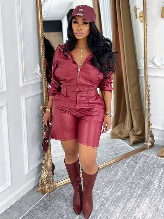 Simple Two-Piece Set Women Tracksuit Fall Zip Hooded Jacket+Shorts Matching Smooth Hipster Activity Streetwear Outfits