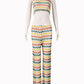 Crochet Stripe 2 Piece Set Women o-Neck Sleeveless Crop Tops+Straight Pants Street Fashion Y2K Style Elegant Outfits