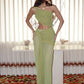 Sexy Vacation 2 Piece Sets Green See Through Mesh Patchwork One Shoulder Top and Long Skirt Set Women Outfit