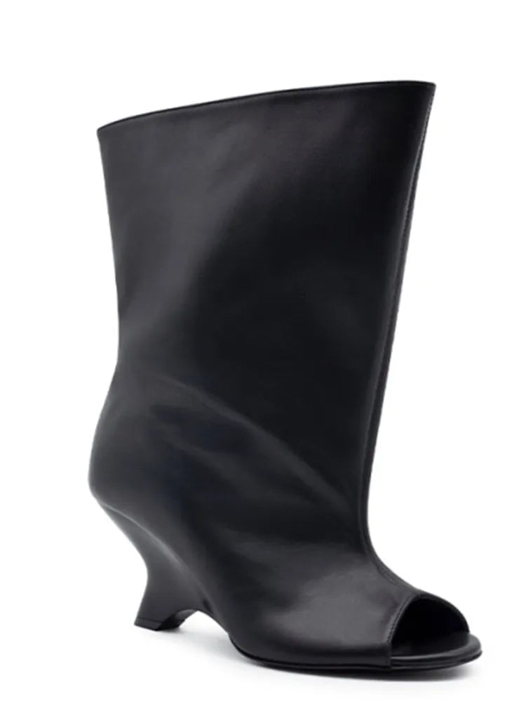Women's Fish Mouth Thick High Heels Knee Length Cool Boots Slant Heel Fashion Show Large Size Spring/Summer Women's Boots