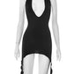 Halter Backless Sexy Dress Women Sleeveless Low-Neck Stretch Summer Basic Skinny Midnight Thin Clubwear Mini Bodycon