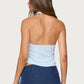 Women Y2K Striped Halter Neck Tank Top Sleeveless Collared Backless Button Down Slim Fit Cropped Shirt Summer Streetwear