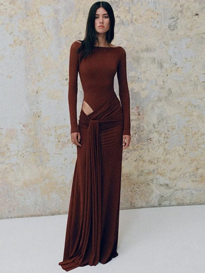 Side Hollow Long Sleeve Maxi Dress for Woman Elegant Party Dresses Fall Clothes Woman 2025