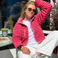Winter Warm Fleece Jacket Y2K Stylish Striped Zip Up Stand Collar Lapel Neck Long Sleeve Coat Casual Outerwear