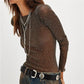 Women Rhinestone Mesh Sheer Tops Slim Fit Bling See Through Long Sleeve Lettuce Trim Shirts Spring Summer Party Cover Up