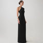 One Shoulder Asymmetric Maxi Dress with Hardware Elegant Black Party Dresses for Woman