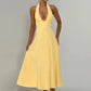 Women Halter Deep V Neck Sexy Midi Dress Pleated Bust Flared A‑Line Long Dress Elegant Evening Party Prom Dresses