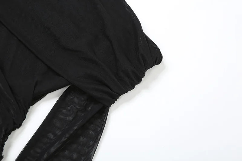 Off Shoulder Long Dresses See Through Mesh Spliced Black Dinner Dress Sexy Elegant Birthday Outfits