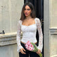 Lace Long Sleeve Crop Tops for Woman Sexy Shirts Blouses White Black Spring 2026