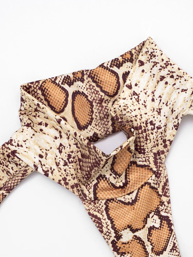 Hipster 2-Piece Set Women Snake Print Hollow Backless Chest Wrapped Crop Top+Leggings Sexy Stretch Wild Clubwear Outfits