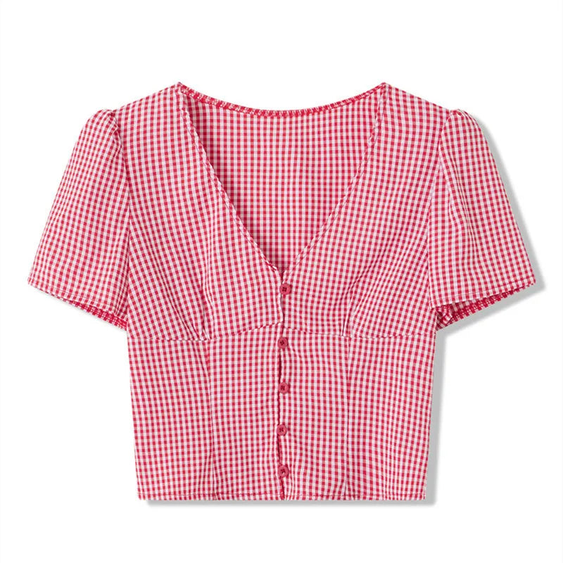 Women Y2k Button Down Shirt Preppy Short Sleeve Lapel Collar Blouse 2025 Vintage Slim Fit Crop Top Summer Streetwear