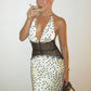 Polka Dot Backless Sexy Maxi Dress Women Gown Elegant Patchwork Lace Halter Deep V Neck Sleeveless Bodycon Club Dress