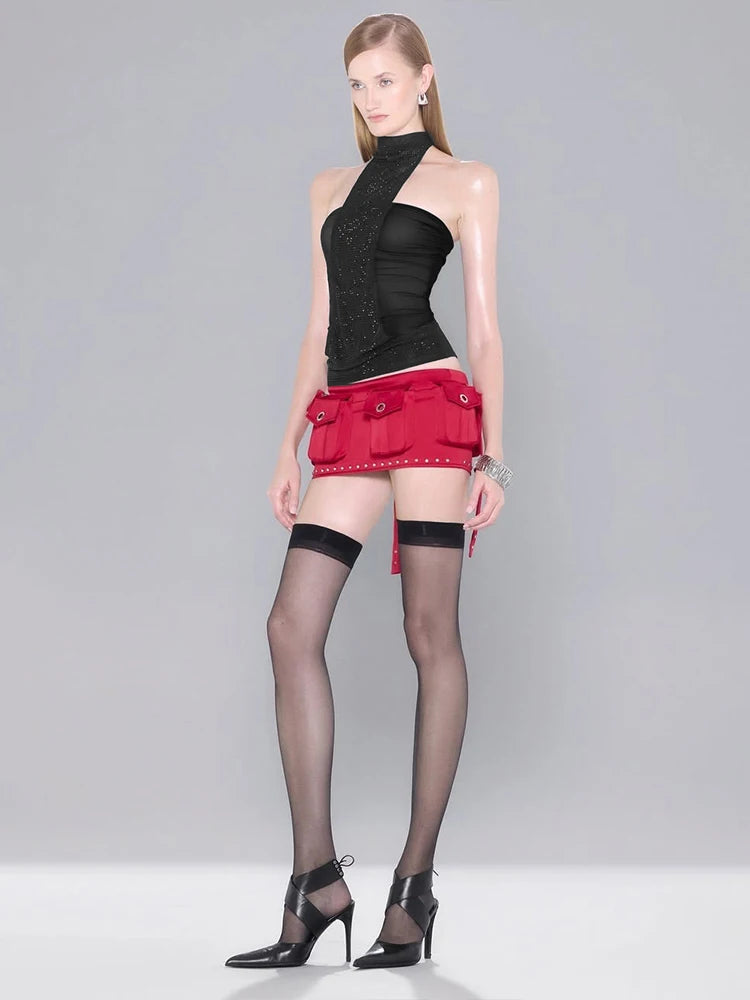 Plaid halter Tank Tops Women Patchwork Rhinestones Wrap Skinny Sleeveless Backless Summer Trend Midnight Hottie Tops