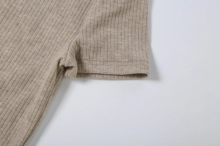 Classic 2-Piece Set Women Knit Sporty Style o-Neck t-Shirt+Elastic Waist Simple Short Leisure Daily Summer Trend Suit