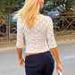 Textured 3/4 Sleeve Top White Floral Lace Crew Neck Fitted Shirts Elegant Women Clothes Autumn 2026