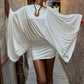 Flowing One Shoulder Draped Mini Dress Black White Classy Dresses for Woman Elegant Fall Clothing 2026