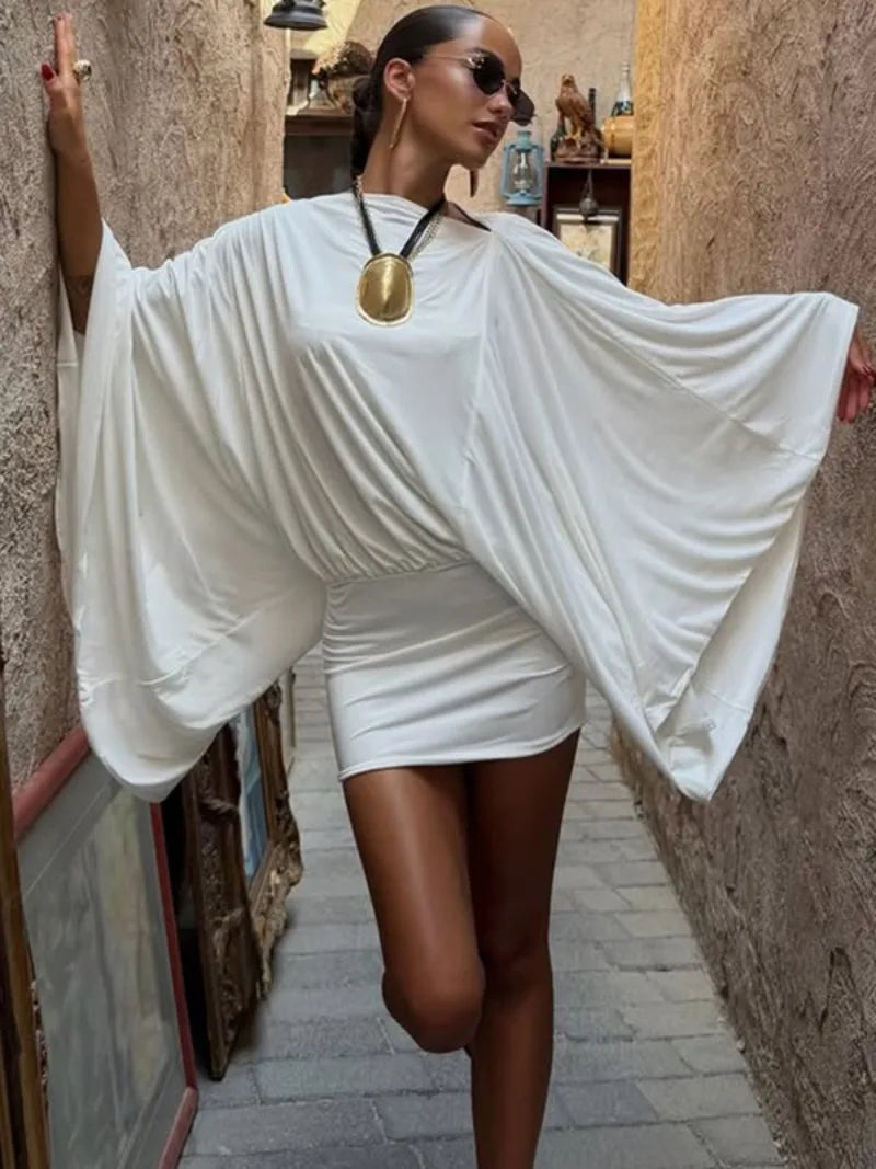 Flowing One Shoulder Draped Mini Dress Black White Classy Dresses for Woman Elegant Fall Clothing 2026