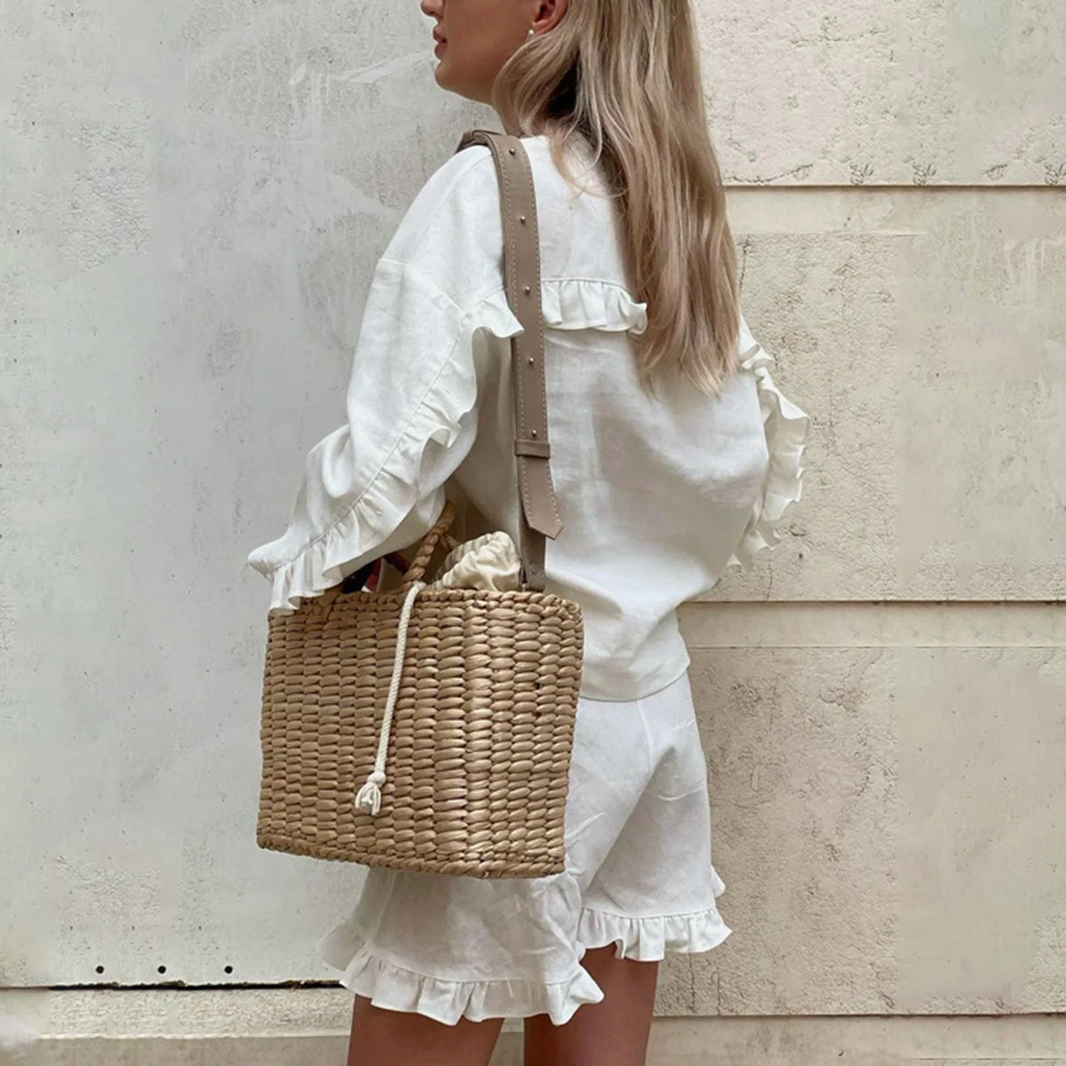 Linen Shorts Outfits Women 2 Piece Set Tie Front Long Sleeve Shirt and Ruffle Shorts Lounge Matching Set Tracksuit