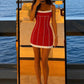 Contrast Color Patchwork Sling Dress Woman Summer Trend Low-Neck Backless Shape Waist Vacation Elegant Mini Bodycon