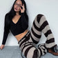 Autumn Trend Long Pants Woman Stripe Patchwork Crochet Shirring Elastic High Waist Skinny Peach Hip Street Style Bottoms
