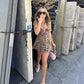 Leopard Print Mesh Sexy Dresses for Summer 2025 Spaghetti Strap Deep V Neck Backless Mini Dress Club Wear