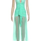 Elegant Backless Dress Women Deep V-Neck Halter Ruched Split Mesh Patchwork Sexy Party Club Peach Buttocks Vestidos