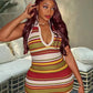 Colorful Stripe Mini Dress Women Halter Low-Neck Sexy Backless Skinny High Elastic Vacation Fashion Trend Streetwear