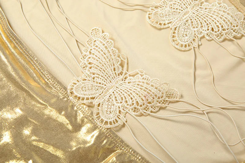 Butterfly Backless Deep V Neck Long Dress Summer 2026 Woman Clothes Sexy Gold Evening Dresses Luxury
