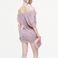 Slash Neck Folds Dress Women Irregular Sleeve Solid Mesh Elegant High Street Prom Party Chic Fashion Show Mini Bodycon